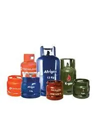 Group of gas cylinders in different sizes and colours